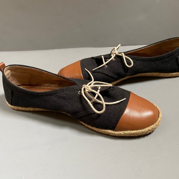 Kaanas Black and Tan Cap Toe Canvas and Leather Lace-up Shoes - Picture 6 of 8